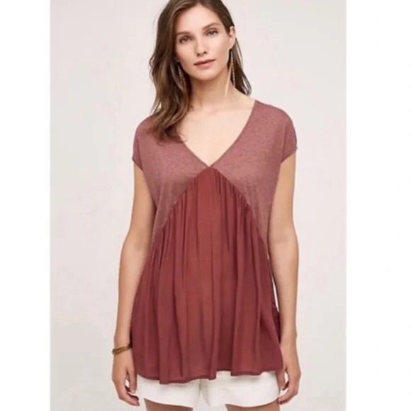 Anthropologie Meadow Rue Raspberry Red Quincy Short Sleeve Flowy Top size S - Picture 1 of 5
